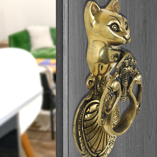 Brass Metal Handcrafted Cat Door Knocker (8.5 x 3.5 in)