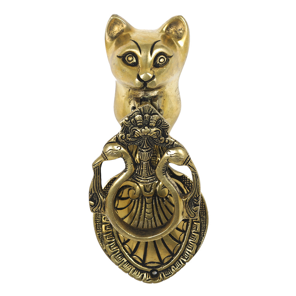 Brass Metal Handcrafted Cat Door Knocker (8.5 x 3.5 in)