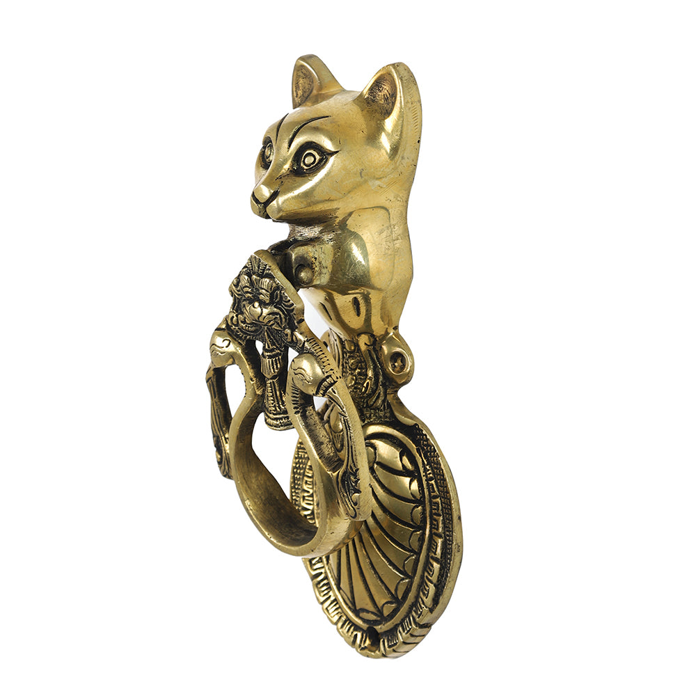 Brass Metal Handcrafted Cat Door Knocker (8.5 x 3.5 in)