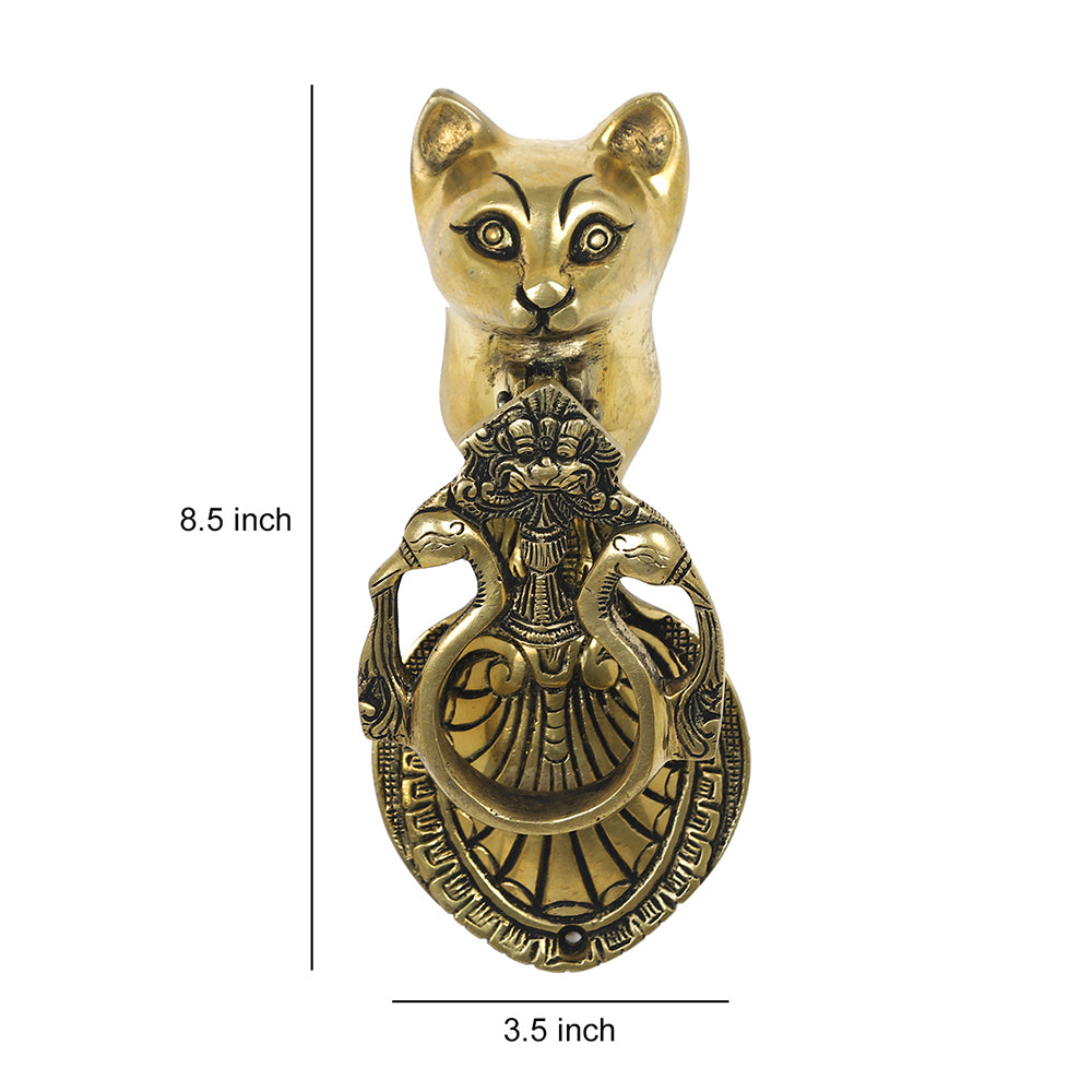 Brass Metal Handcrafted Cat Door Knocker (8.5 x 3.5 in)