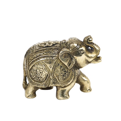 Brass Metal Handcrafted Elephant Table Top Accent (4.3 x 2.2 in)