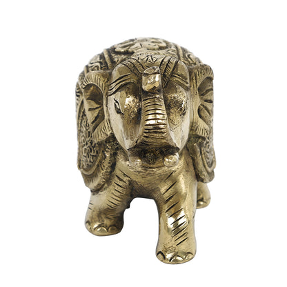 Brass Metal Handcrafted Elephant Table Top Accent (4.3 x 2.2 in)