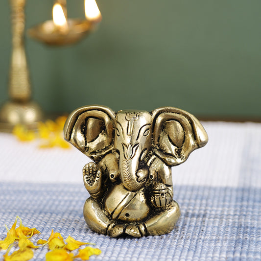 Brass Metal Handcrafted 2 Hands Lord Ganesha (1.5 x 3.1 in)
