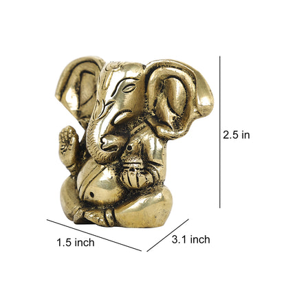 Brass Metal Handcrafted 2 Hands Lord Ganesha (1.5 x 3.1 in)