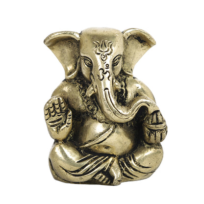 Brass Metal Handcrafted 2 Hands Lord Ganesha (1.5 x 2.2 in)
