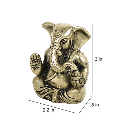 Brass Metal Handcrafted 2 Hands Lord Ganesha (1.5 x 2.2 in)
