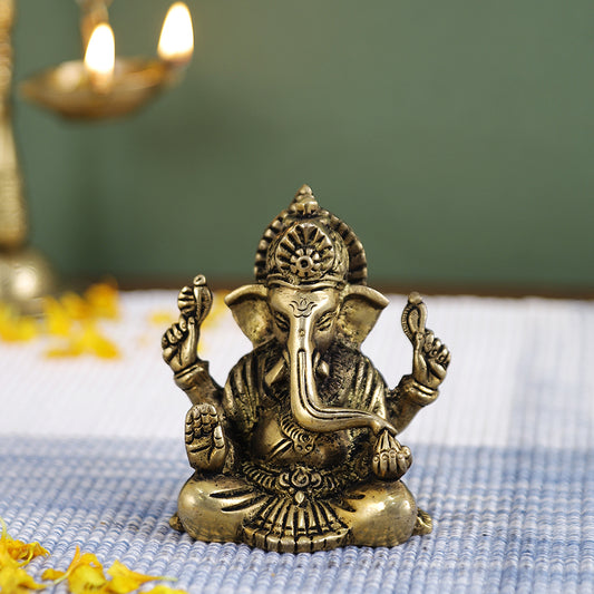 Brass Metal Handcrafted 4 Hands Lord Ganesha (3 x 1.5 in)