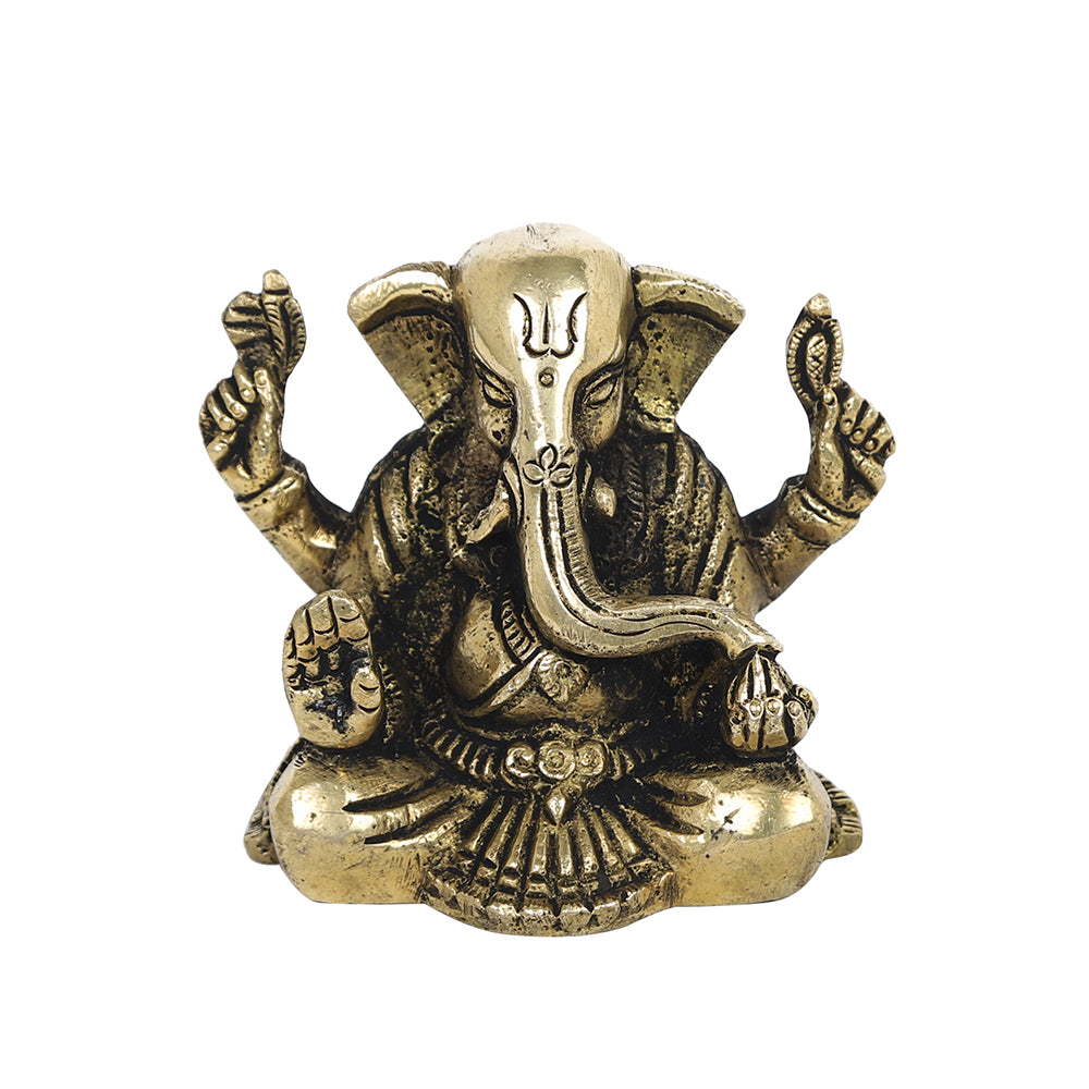 Brass Metal Handcrafted 4 Hands Lord Ganesha (1.6 x 2.6 in)