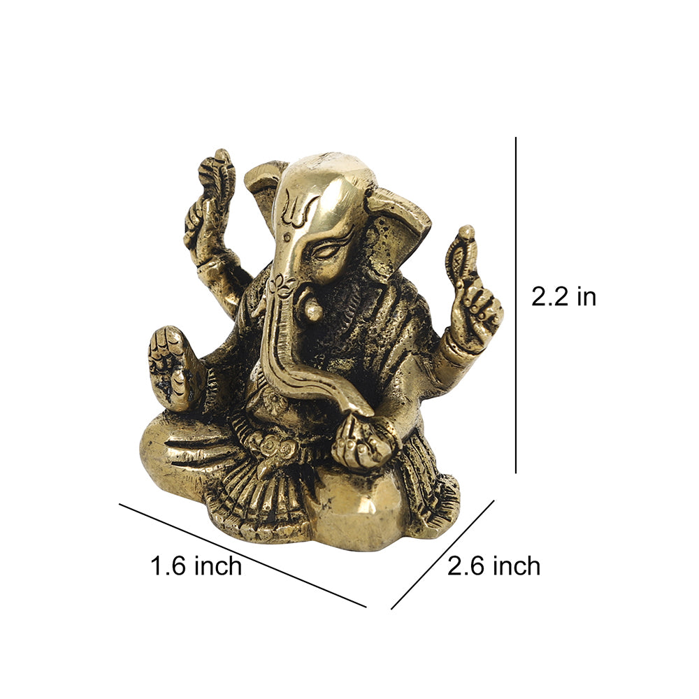 Brass Metal Handcrafted 4 Hands Lord Ganesha (1.6 x 2.6 in)