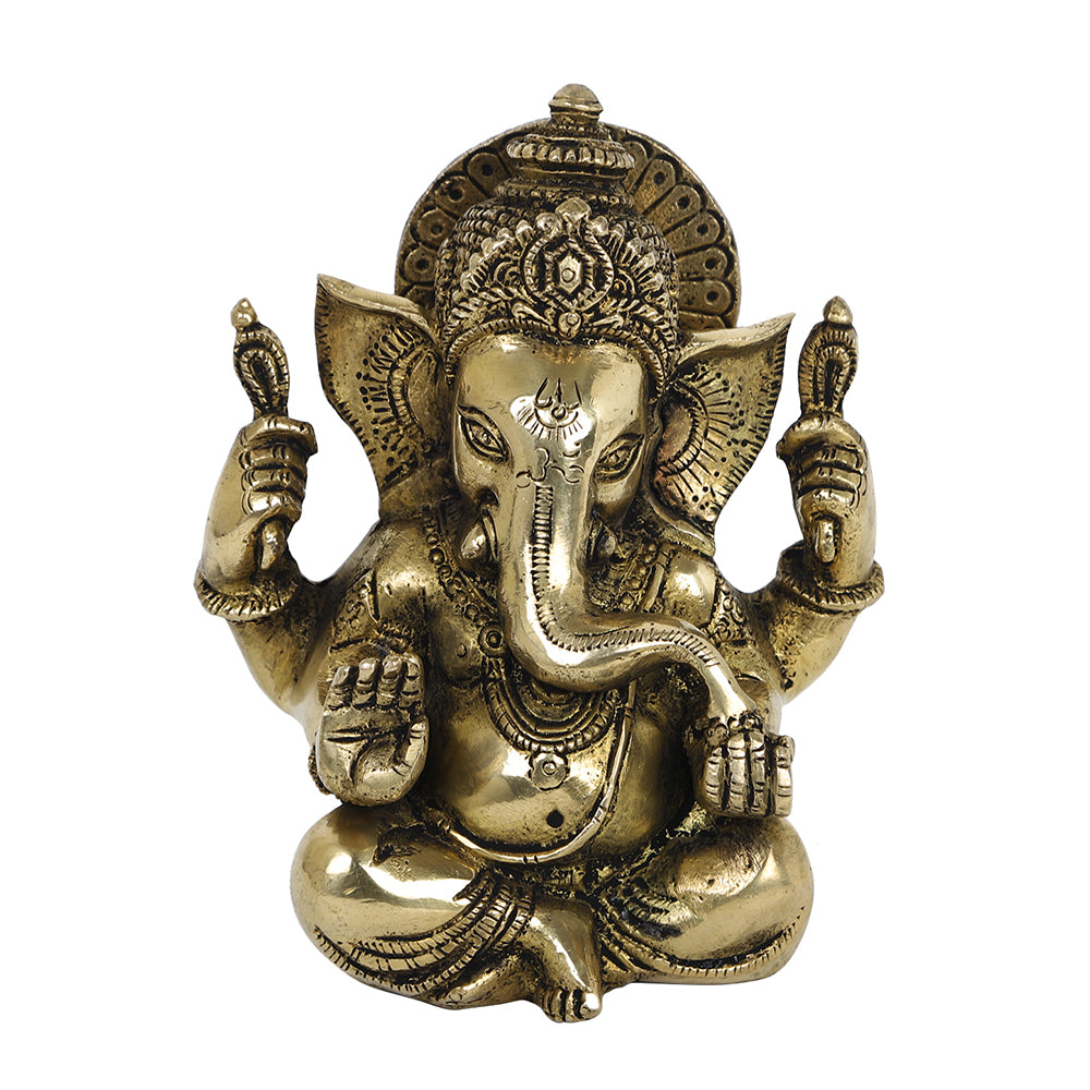 Brass Metal Handcrafted 4 Hands Lord Ganesha (2.6 x 4.5 in)