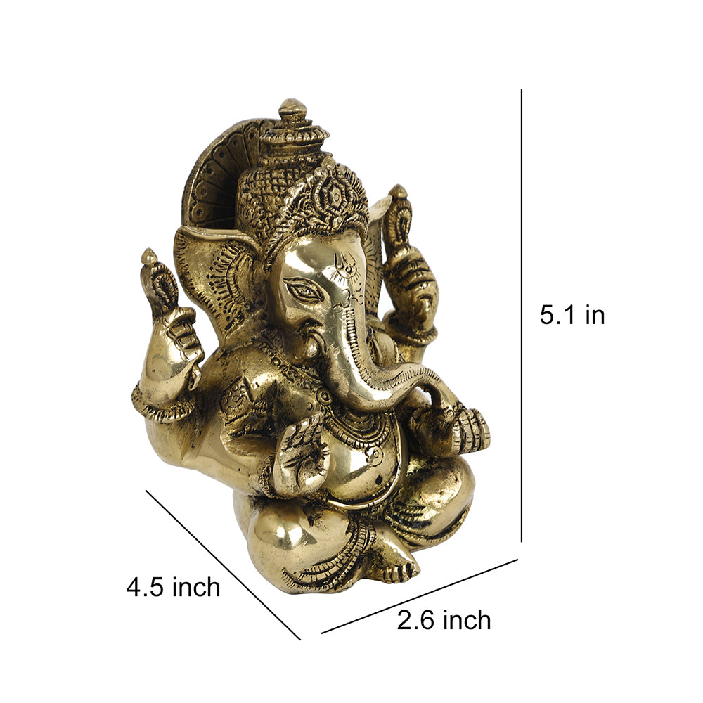 Brass Metal Handcrafted 4 Hands Lord Ganesha (2.6 x 4.5 in)