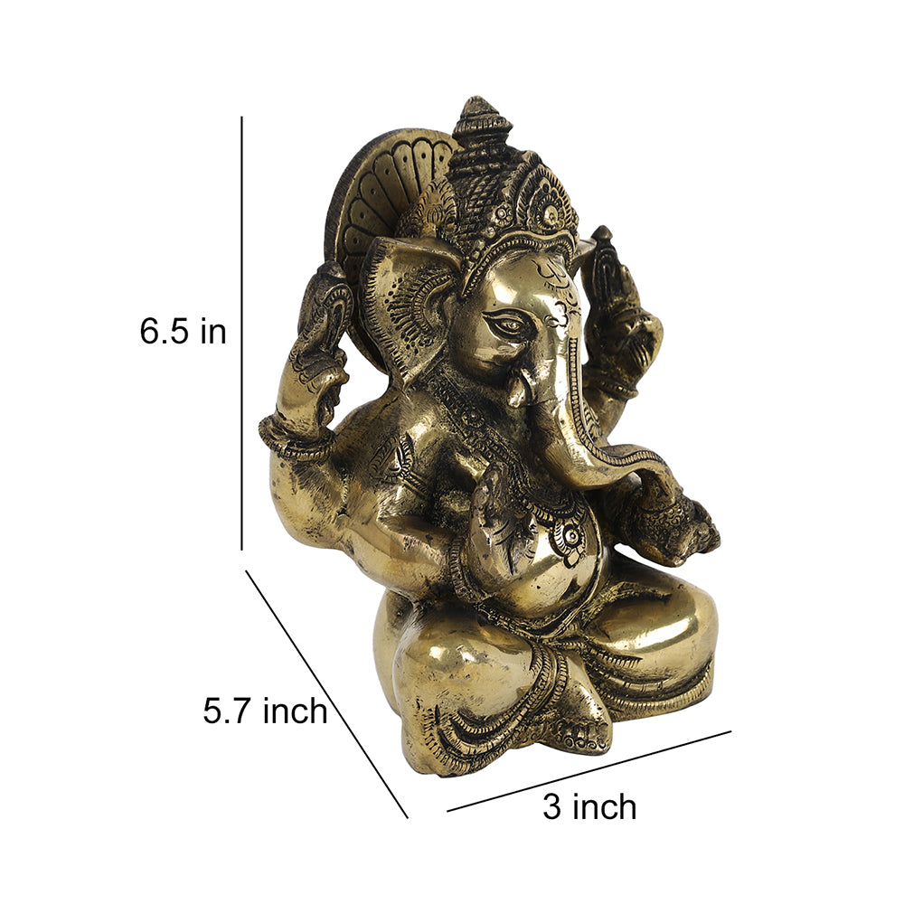Brass Metal Handcrafted 4 Hands Lord Ganesha (3 x 5.7 in)