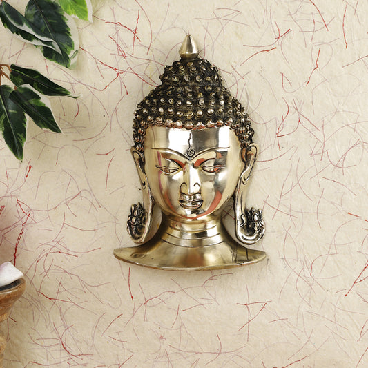 Brass Metal Handcrafted Lord Buddha Face Wall Hanging (9 x 5.7 in)