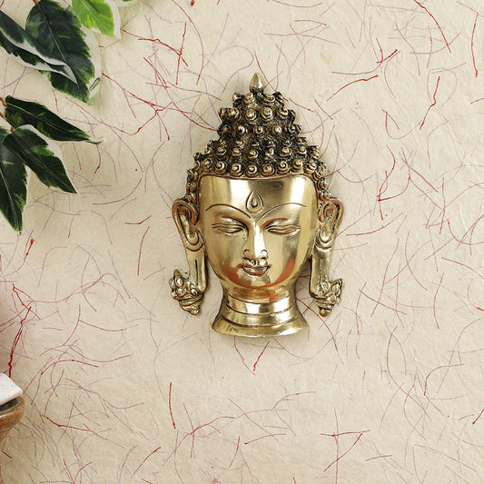 Brass Metal Handcrafted Lord Buddha Face Wall Hanging (7 x 4.7 in)