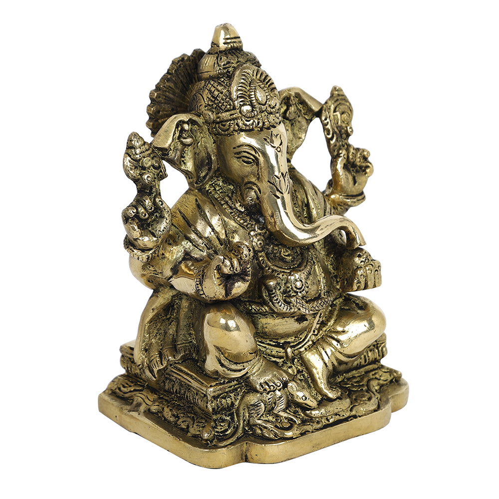 Brass Metal Handcrafted 4 Hands Lord Ganesha (3.3 x 4.6 in)