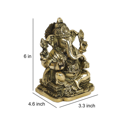 Brass Metal Handcrafted 4 Hands Lord Ganesha (3.3 x 4.6 in)