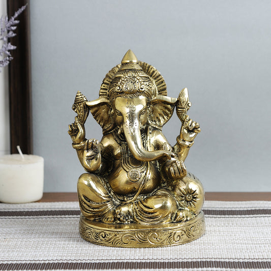 Brass Metal Handcrafted 4 Hands Lord Ganesha (3.6 x 4.6 in)
