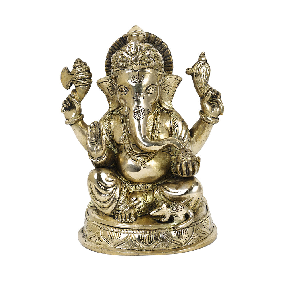 Brass Metal Handcrafted 4 Hands Lord Ganesha (4.5 x 6.2 in)