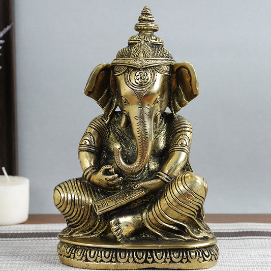 Brass Metal Handcrafted 2 Hands Lord Ganesha (3.2 x 5.7 in)