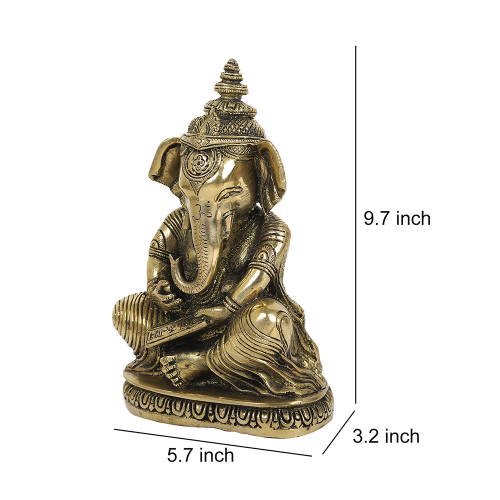 Brass Metal Handcrafted 2 Hands Lord Ganesha (3.2 x 5.7 in)