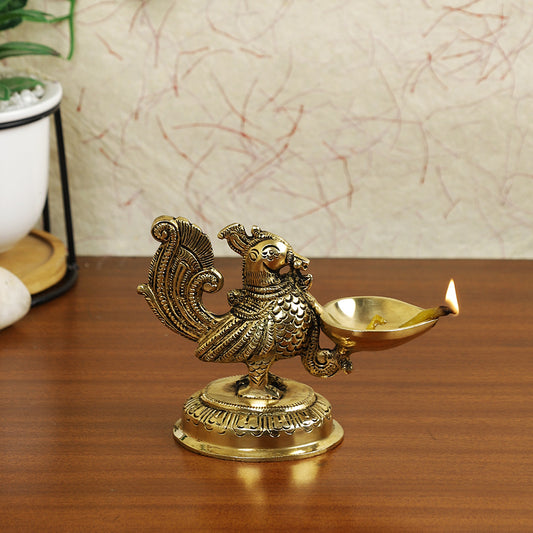 Brass Metal Handcrafted Bird Diya (5 x 2.5 in)