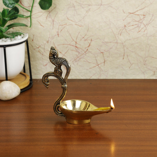 Brass Metal Handcrafted Parrot Diya (4 x 2.1 in)
