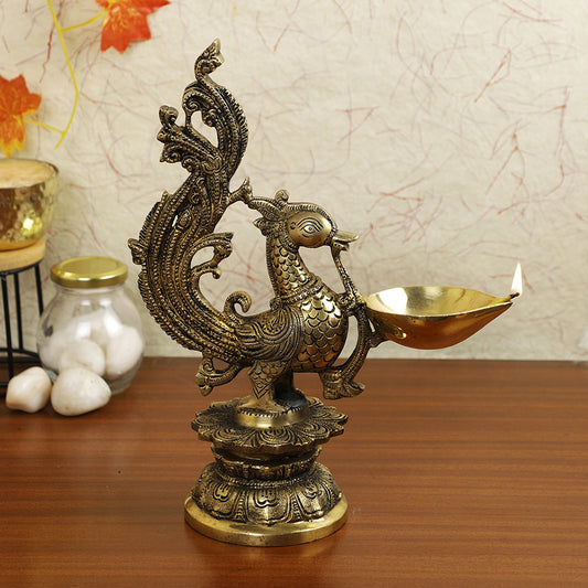 Brass Metal Handcrafted Bird Lamp Diya (9 x 4 in)