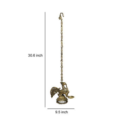 Brass Metal Handcrafted Bird Chain Hanging Diya with Ghungroo (30.6 x 9.5 in)