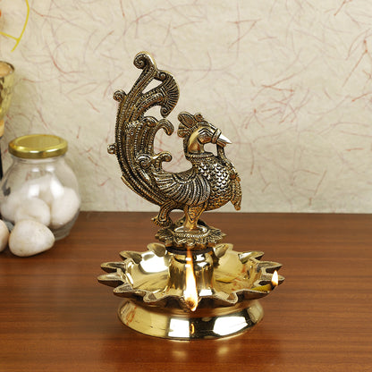Brass Metal Handcrafted Bird Diya Lamp (6.1 x 6.1 in)