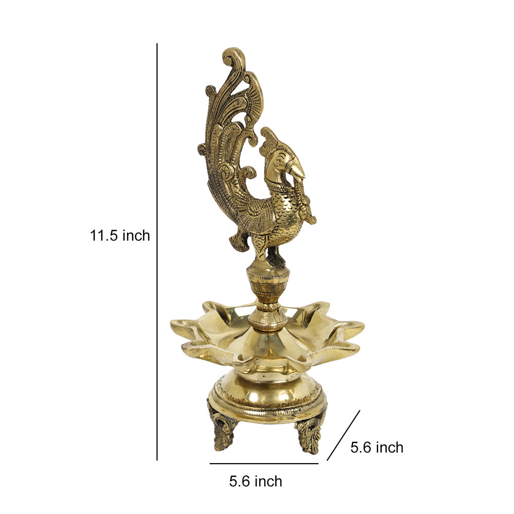 Brass Metal Handcrafted Bird Diya Lamp (5.6 x 5.6 in)