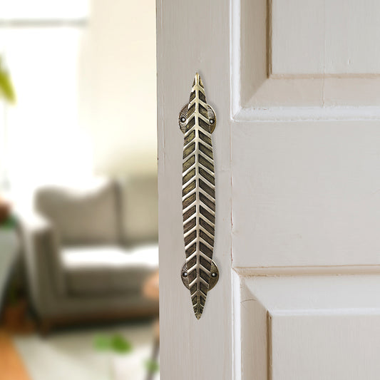 Brass Metal Handcrafted Leaf Door Handle (12 x 2 in)