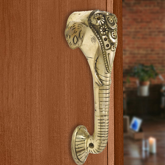 Brass Metal Handcrafted Elephant Door Handle (10 x 4.2 in)