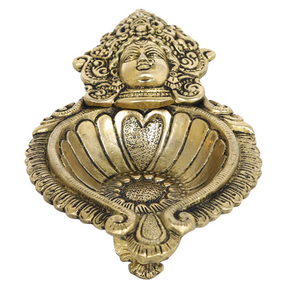 Brass Metal Handcrafted Goddess Laxmi Face Diya (9.5 x 5.2 in)