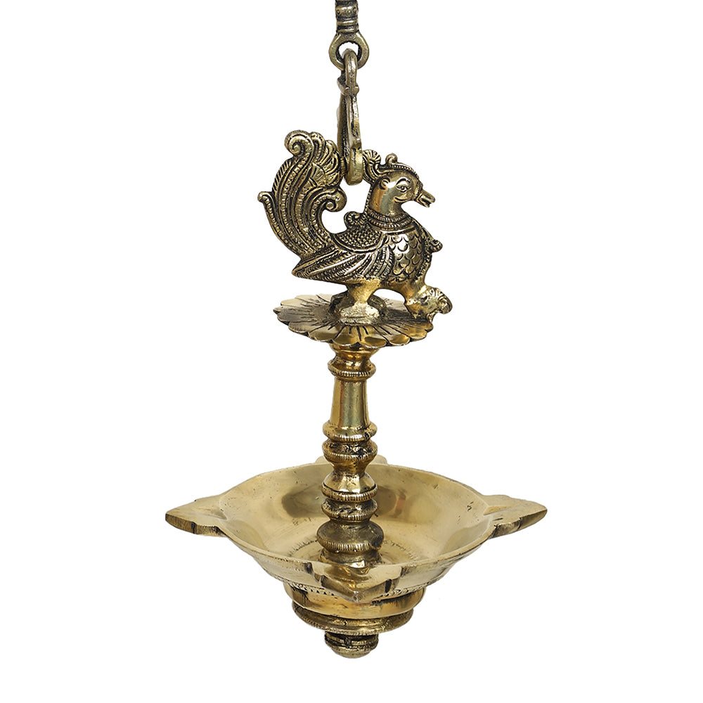 Brass Metal Handcrafted Bird Hanging Lamp Diya (37 x 7.2 in)