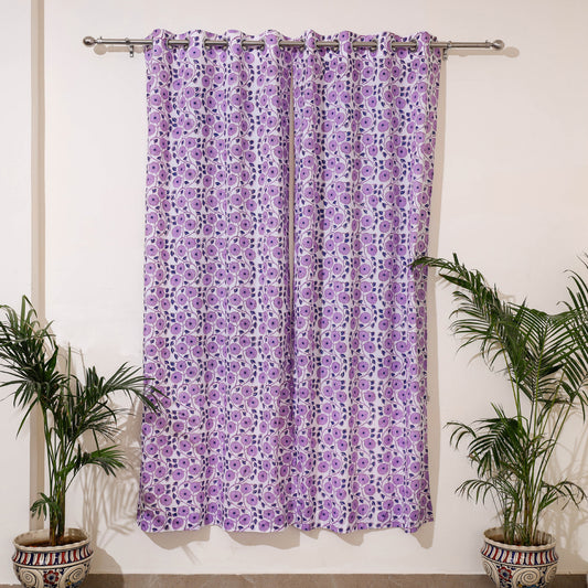Purple - Sanganeri Block Print Cotton Door Curtain (7 x 3.2 feet) (single piece)