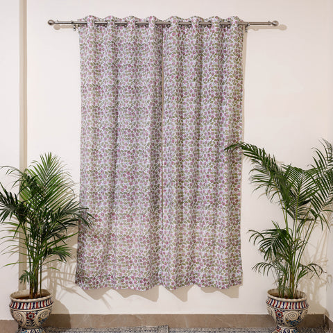 White - Sanganeri Block Print Cotton Door Curtain (7 x 3.2 feet) (single piece)