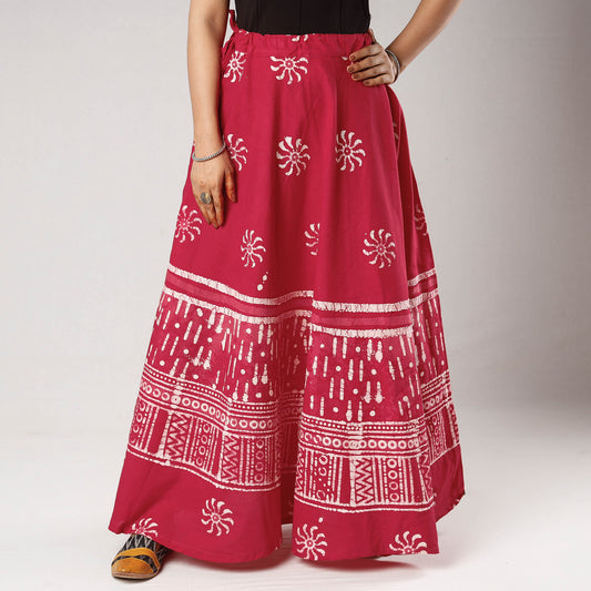 Pink - Hand Batik Printing Running Stitch Cotton Long Skirt