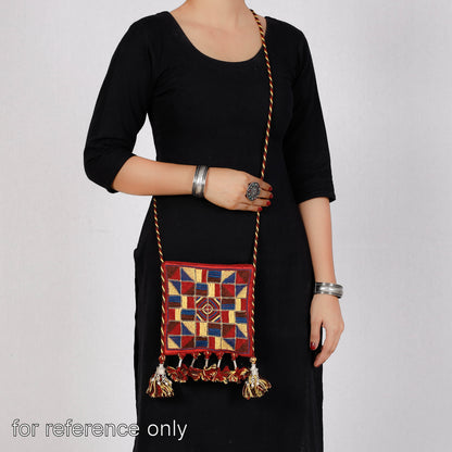 Brown - Lambani Hand Embroidery Cotton Crossbody Sling Dori Bag by Sandur Kushala Kala Kendra