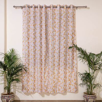 White - Sanganeri Block Print Cotton Door Curtain (7 x 3.2 feet) (single piece)