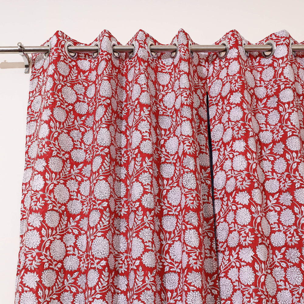 Maroon - Sanganeri Block Print Cotton Door Curtain (7 x 3.2 feet) (single piece)