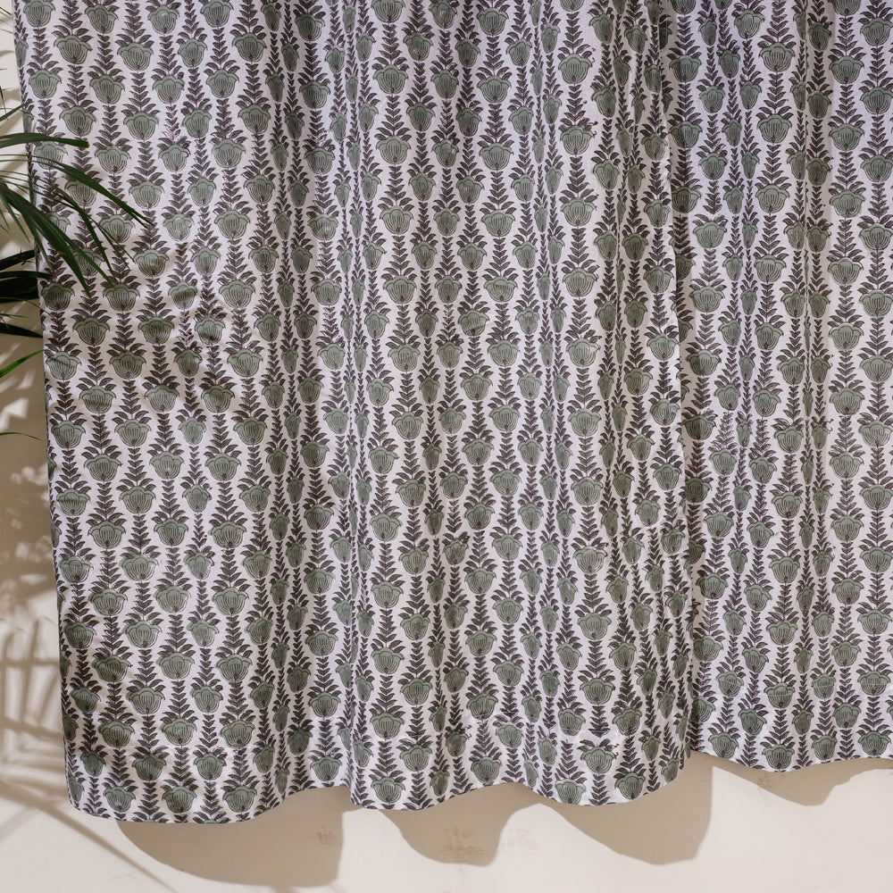 White - Sanganeri Block Print Cotton Door Curtain (7 x 3.2 feet) (single piece)