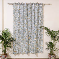 White - Sanganeri Block Print Cotton Door Curtain (7 x 3.2 feet) (single piece)