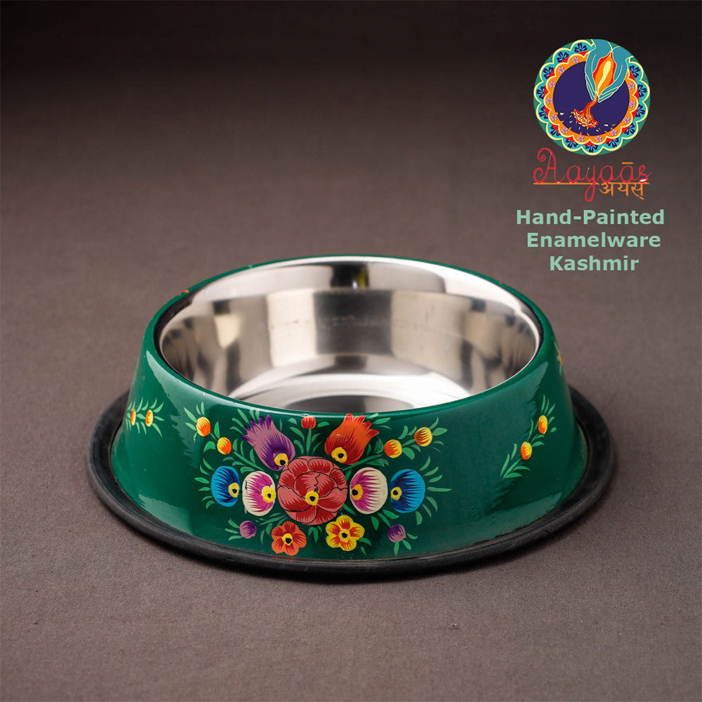 Kashmir Enamelware Floral Handpainted Stainless Steel Pet Bowl