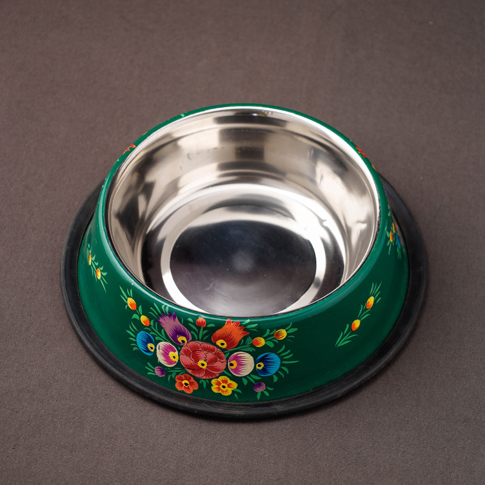 Kashmir Enamelware Floral Handpainted Stainless Steel Pet Bowl