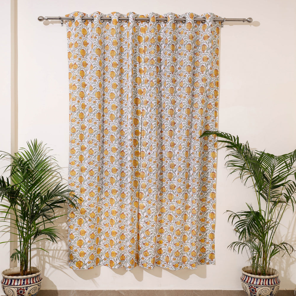 White - Sanganeri Block Print Cotton Door Curtain (7 x 3.2 feet) (single piece)