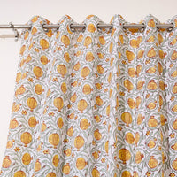 White - Sanganeri Block Print Cotton Door Curtain (7 x 3.2 feet) (single piece)