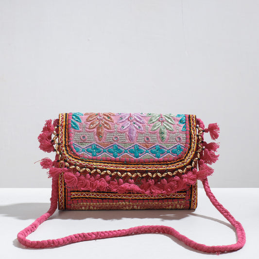 Pink - Khambadiya Patchwork Cotton Sling Bag