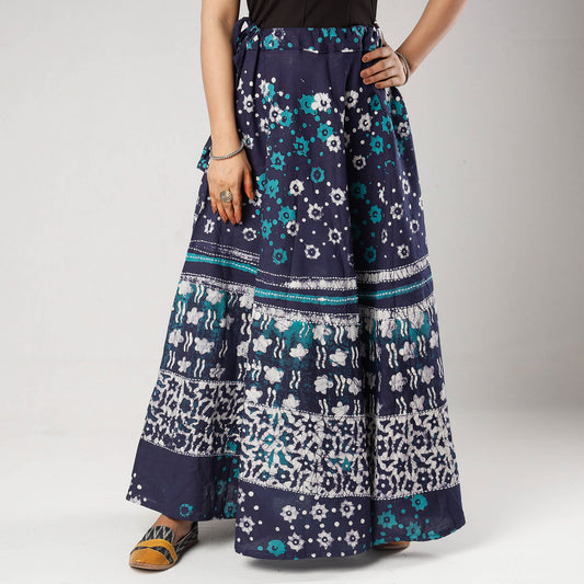 Blue - Hand Batik Printing Running Stitch Cotton Long Skirt