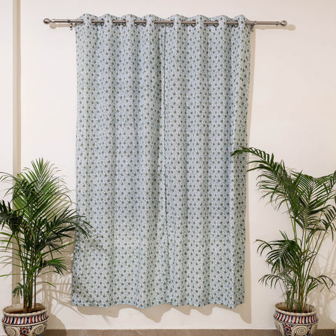 Grey - Sanganeri Block Print Cotton Door Curtain (7 x 3.2 feet) (single piece)