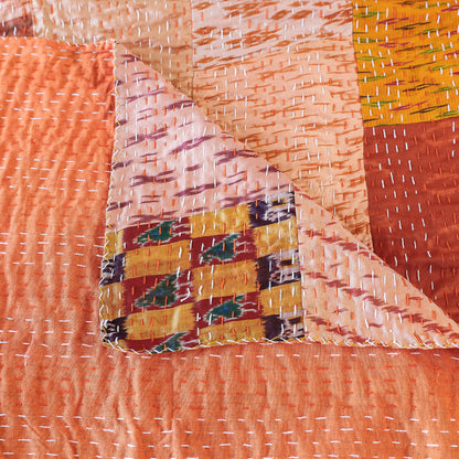Khambadiya Kantha Patchwork Silk Cotton Quilt / Gudri / Blanket (108 x 90 in)